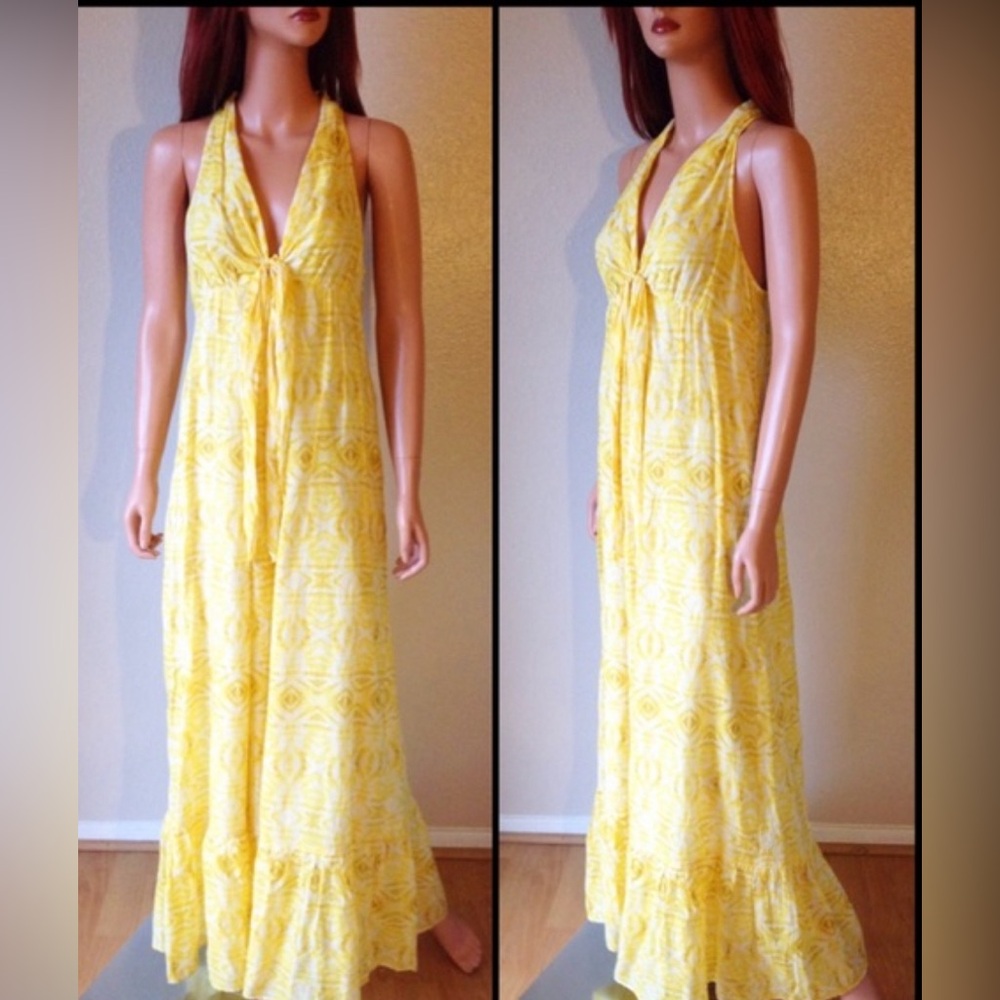 Anthropologie Yellow Halter Maxi Dress